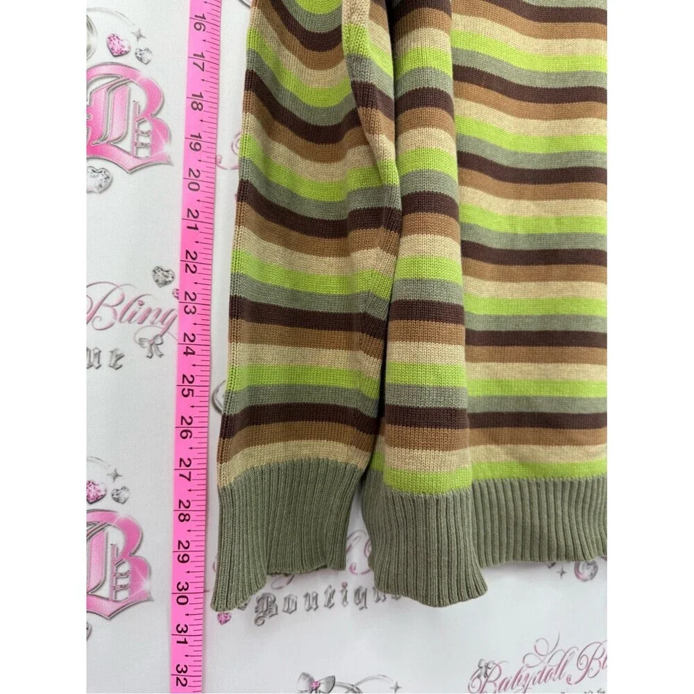 Cherokee sweater vintage y2k Striped Crewneck Sweater in Green, Brown, Tan